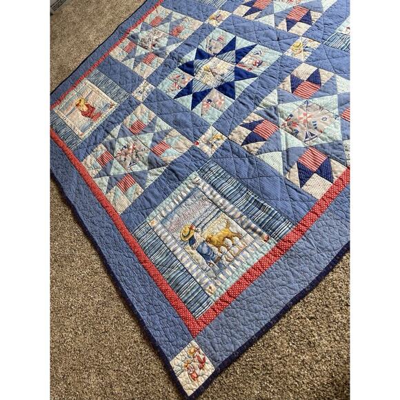 Vintage Sailboat Nautical Star Quilt Coastal Beachy Children Cottage 46in X 46 - Picture 2 of 8